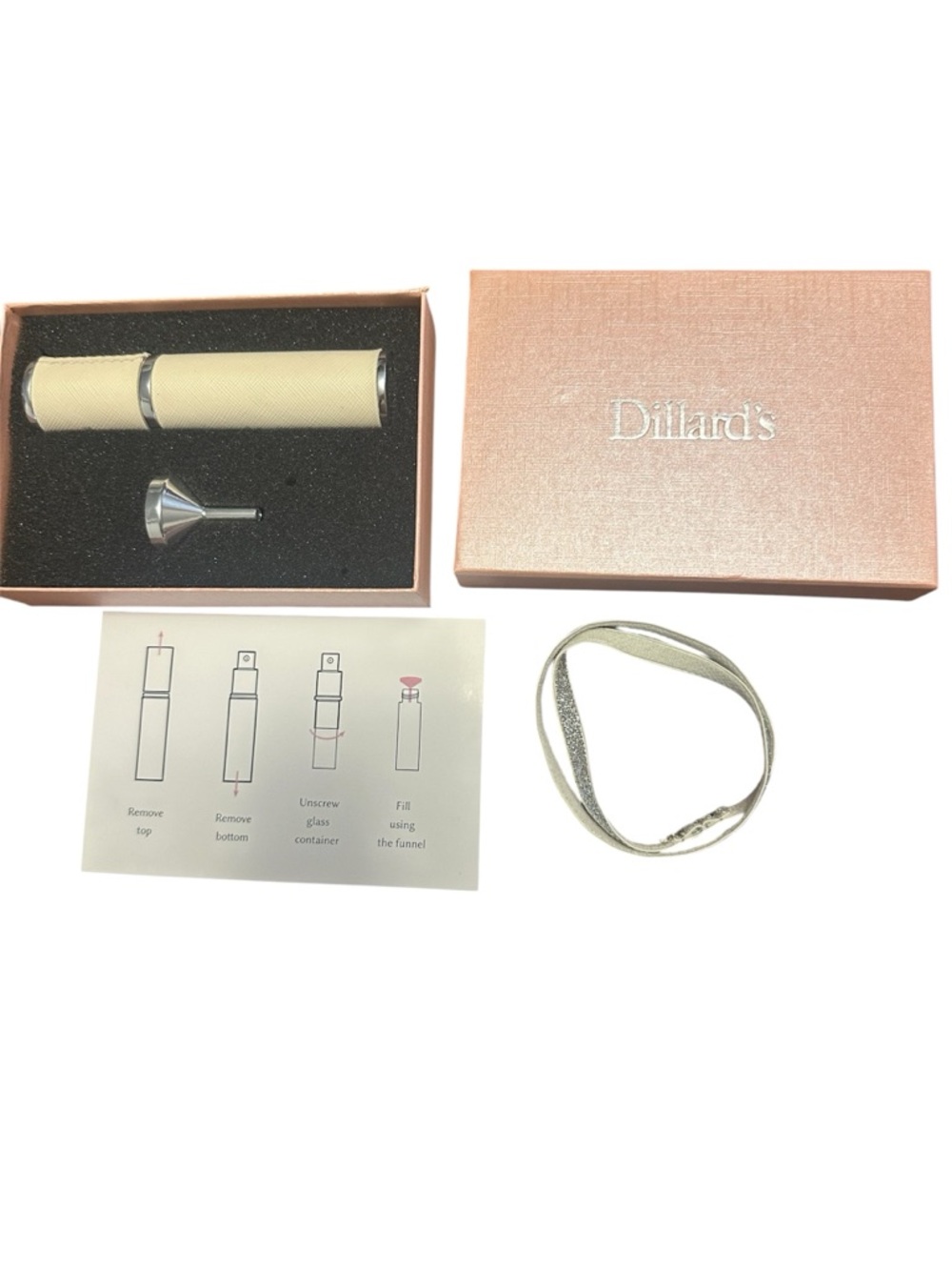 Dillard's Cream Refillable Travel Perfume Atomizer with Funnel